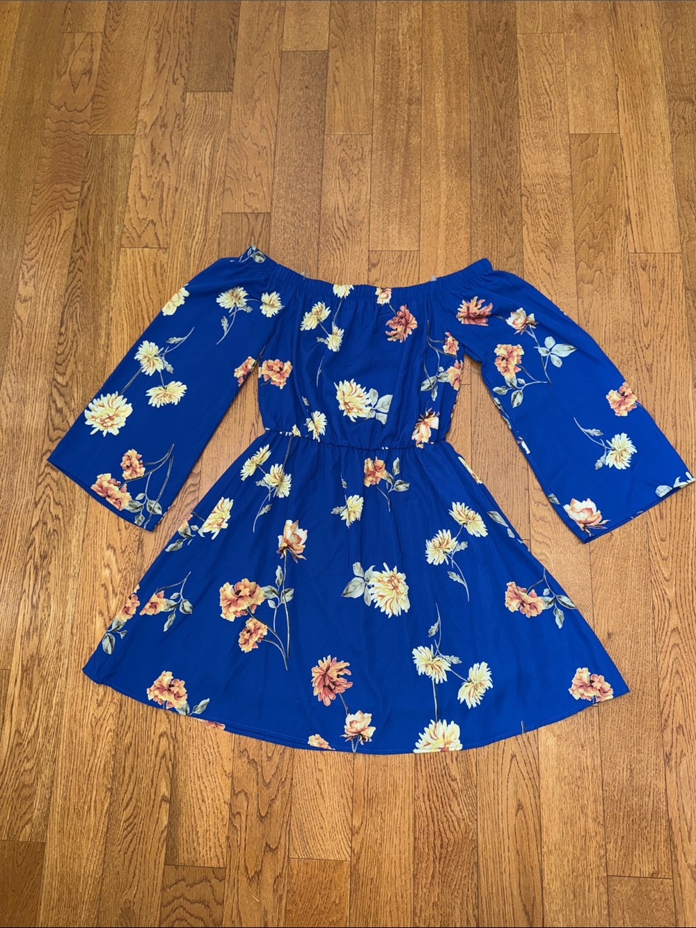 Altar'd State Royal Blue Floral Off-Shoulder Dress